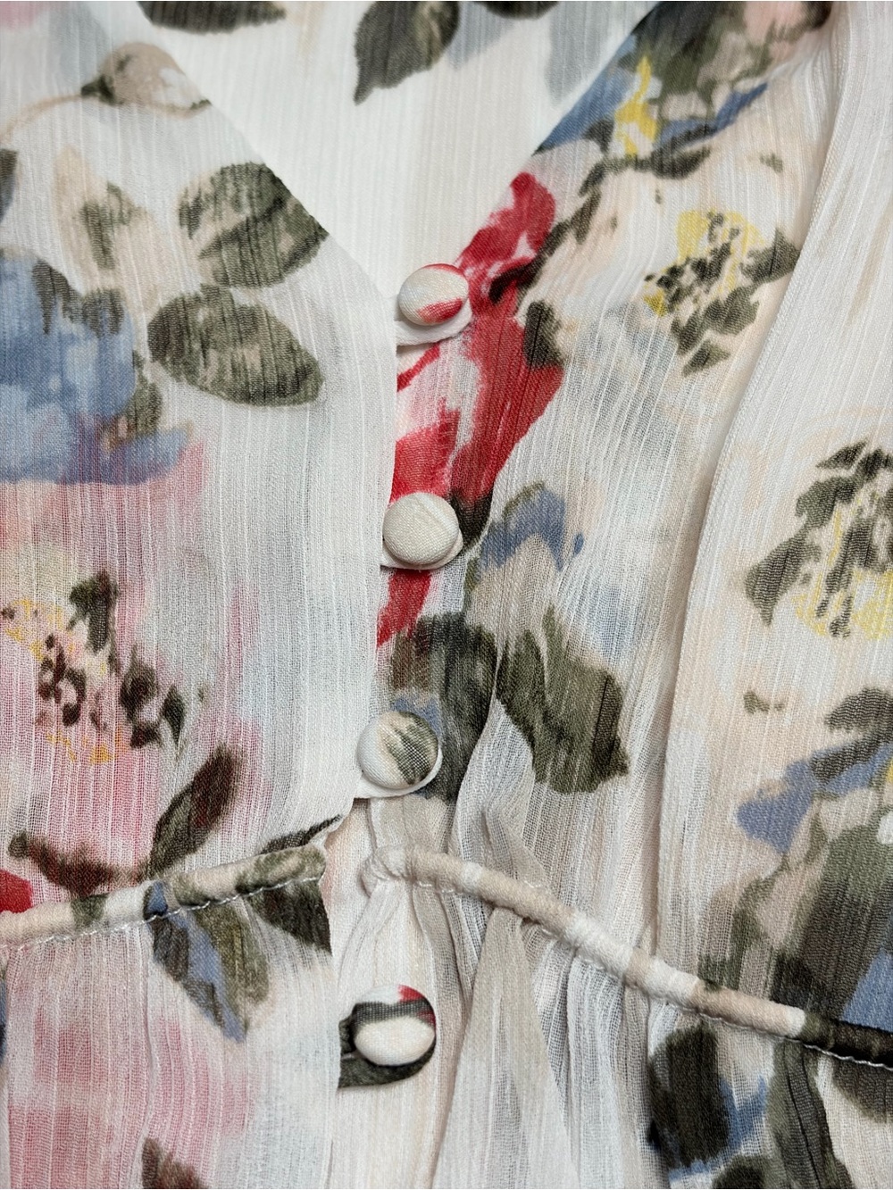 White House Black Market Floral V-Neck Peplum Blouse - White/Pink/Blue - Picture 7 of 16